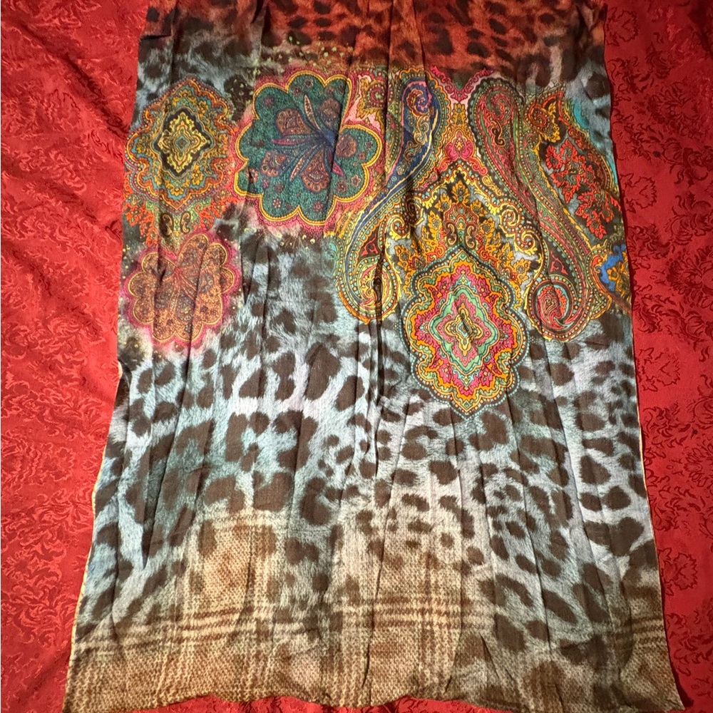 Colorful Paisley and Leopard Print Scarf